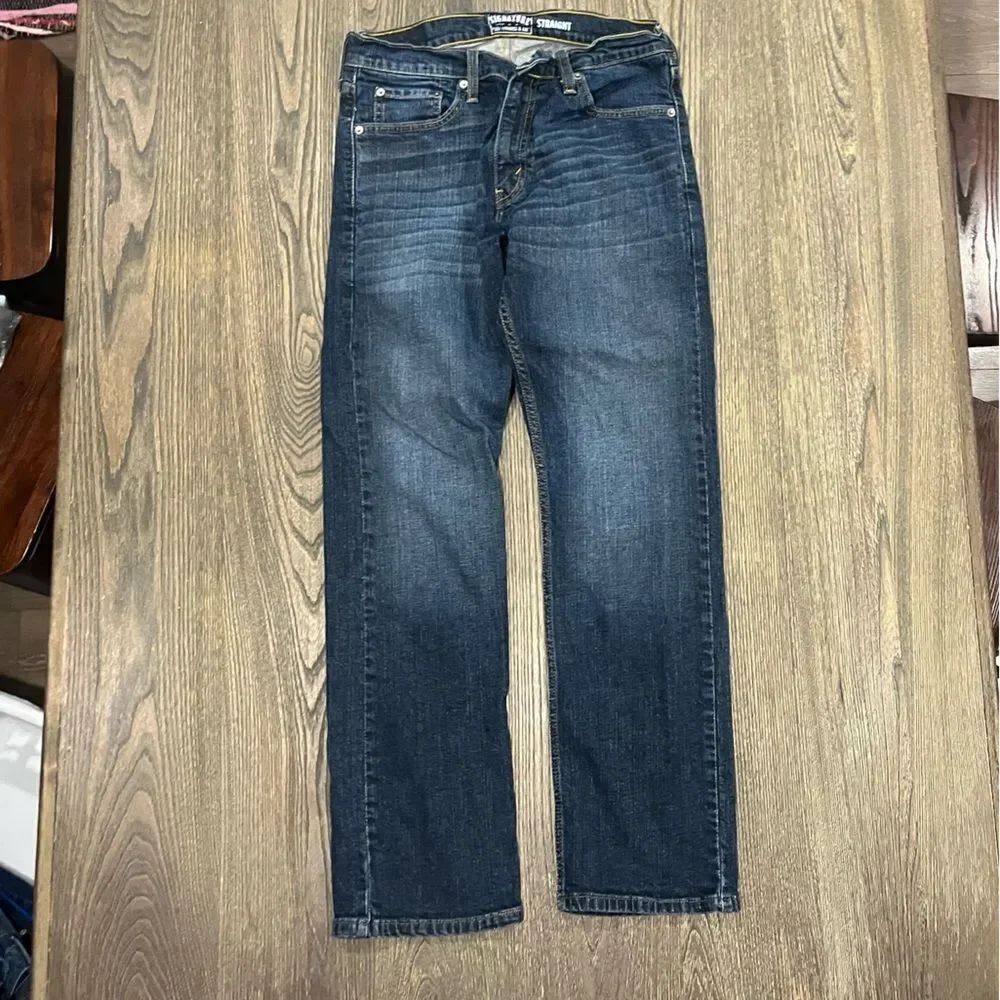 Levis Signature Straight Jeans Mid Rise Whisker Denim Dark Wash Blue Size 30x30